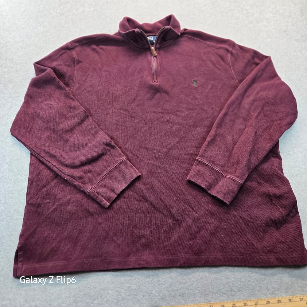 Polo Ralph Lauren Mens XXL Burgundy Maroon 1/4 Zip Cotton Ribbed Sweater
